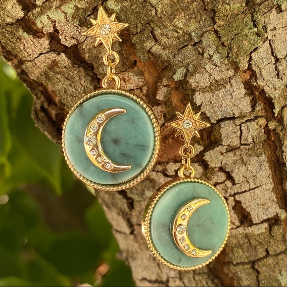 Moon Star Celestial Coin Circle Drop Post Earrings - Picture 4 of 6
